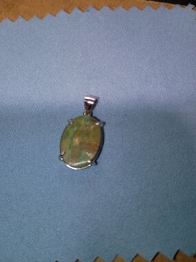 Sterling Silver Turquoise Oval Pendant - Green Blue Stone